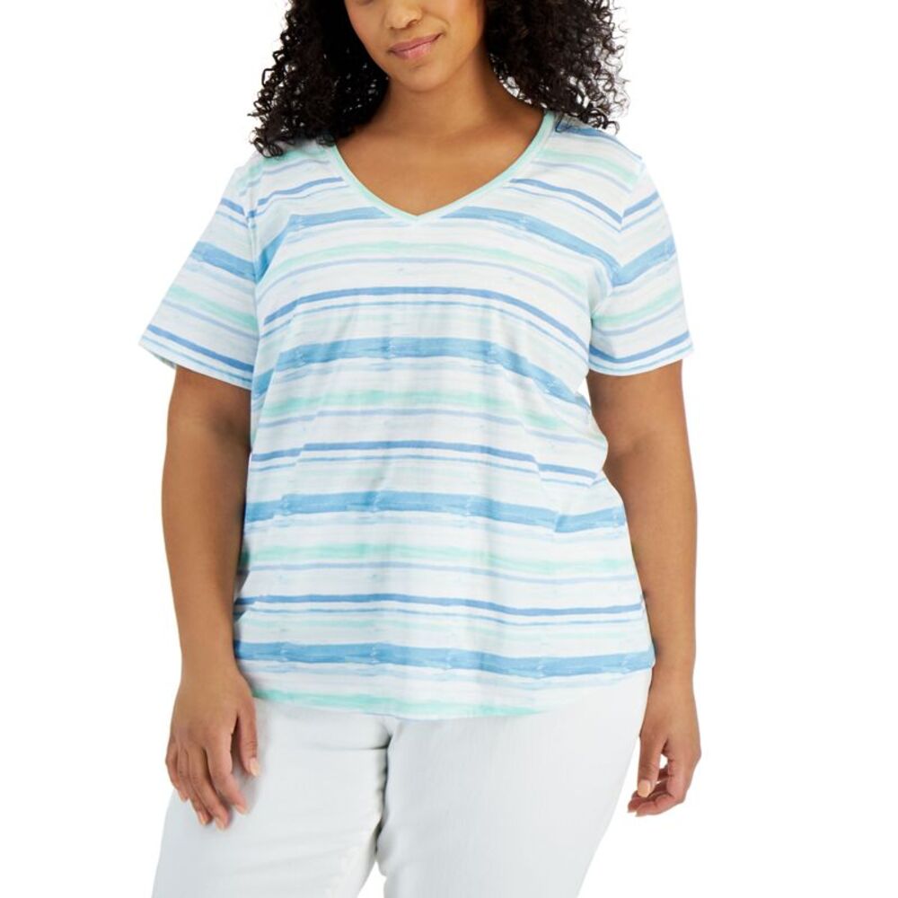 Style & Co Plus Size Cotton Striped Tee